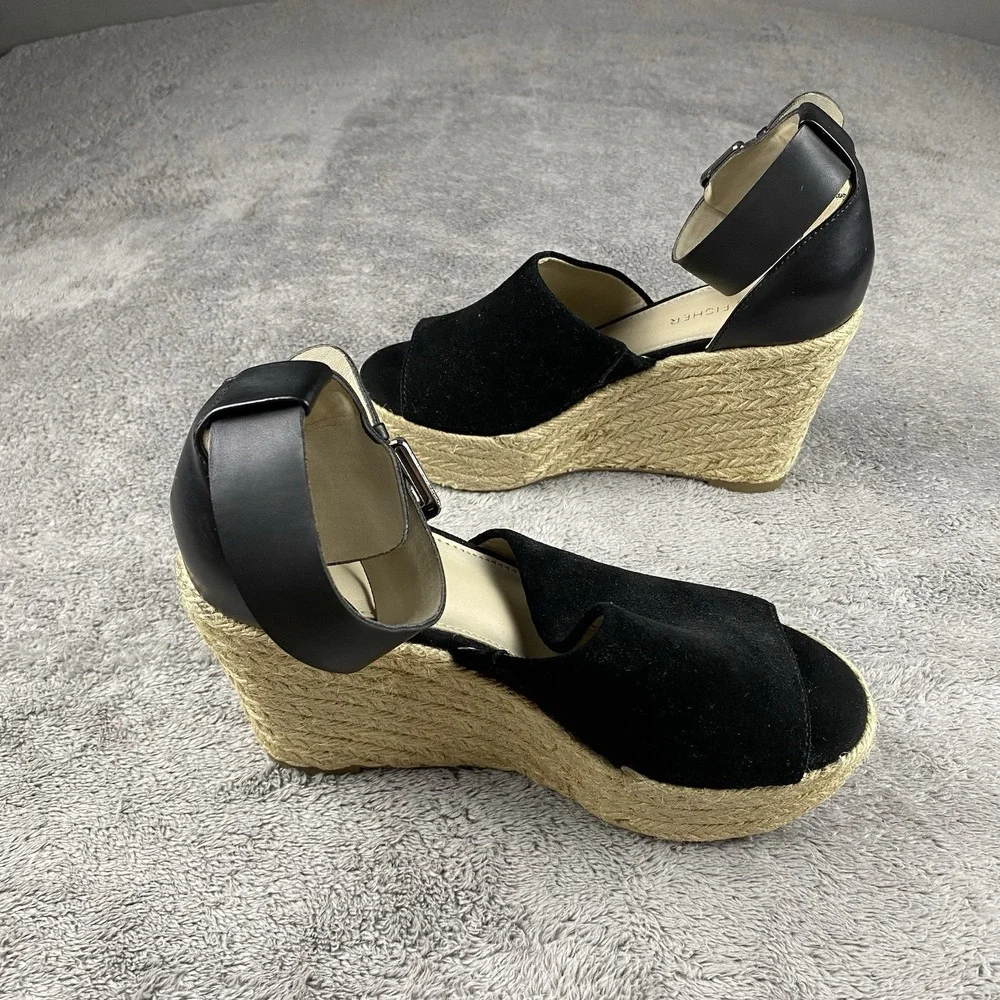 Marc Fisher Espadrille Wedge Sandals Ankle Strap Womens 5 M Black
